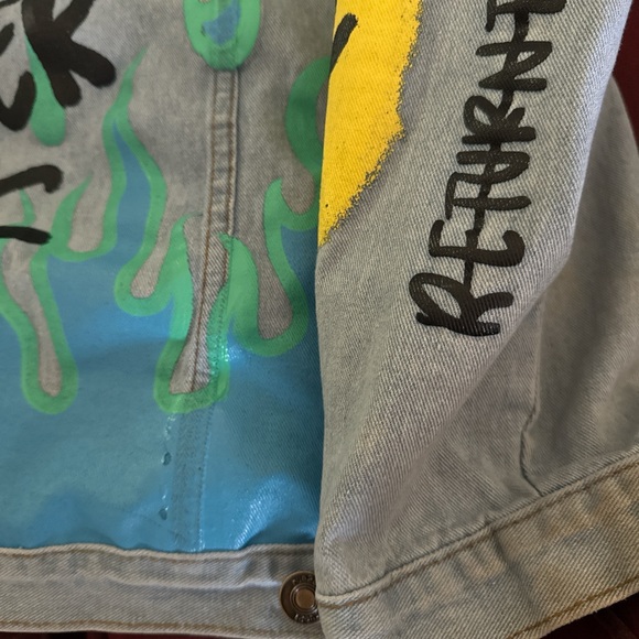 Rue 21 Jacket Denim Hooded Graffiti What Is Normal RIP To My Former Self XXL - Picture 8 of 16